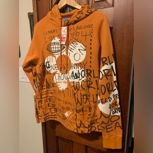 NWT Unique Snow Milk Orange White Blk PEACE Sweatshirt Hoodie Size Small (34-35)